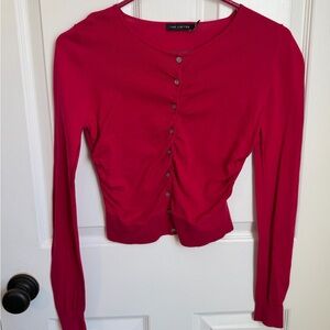 The Limited Women's Cropped Cardigan Bright Magenta Pink Layering Sweater